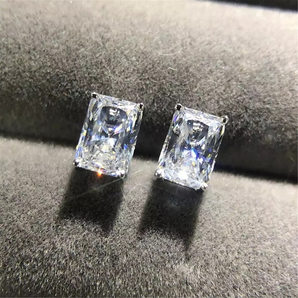 New 925 Silver Radiant Diamond Stud Earrings - Picture 5 of 6